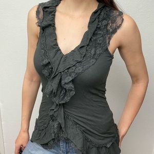 Kohls Eyelash Couture Sleeveleess Gray Ruffle Blouse with Lace